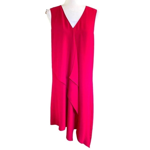 Adrianna Papell Asymmetrical Front Drape Crepe Shift Dress Size 8 Red EUC - Picture 2 of 11